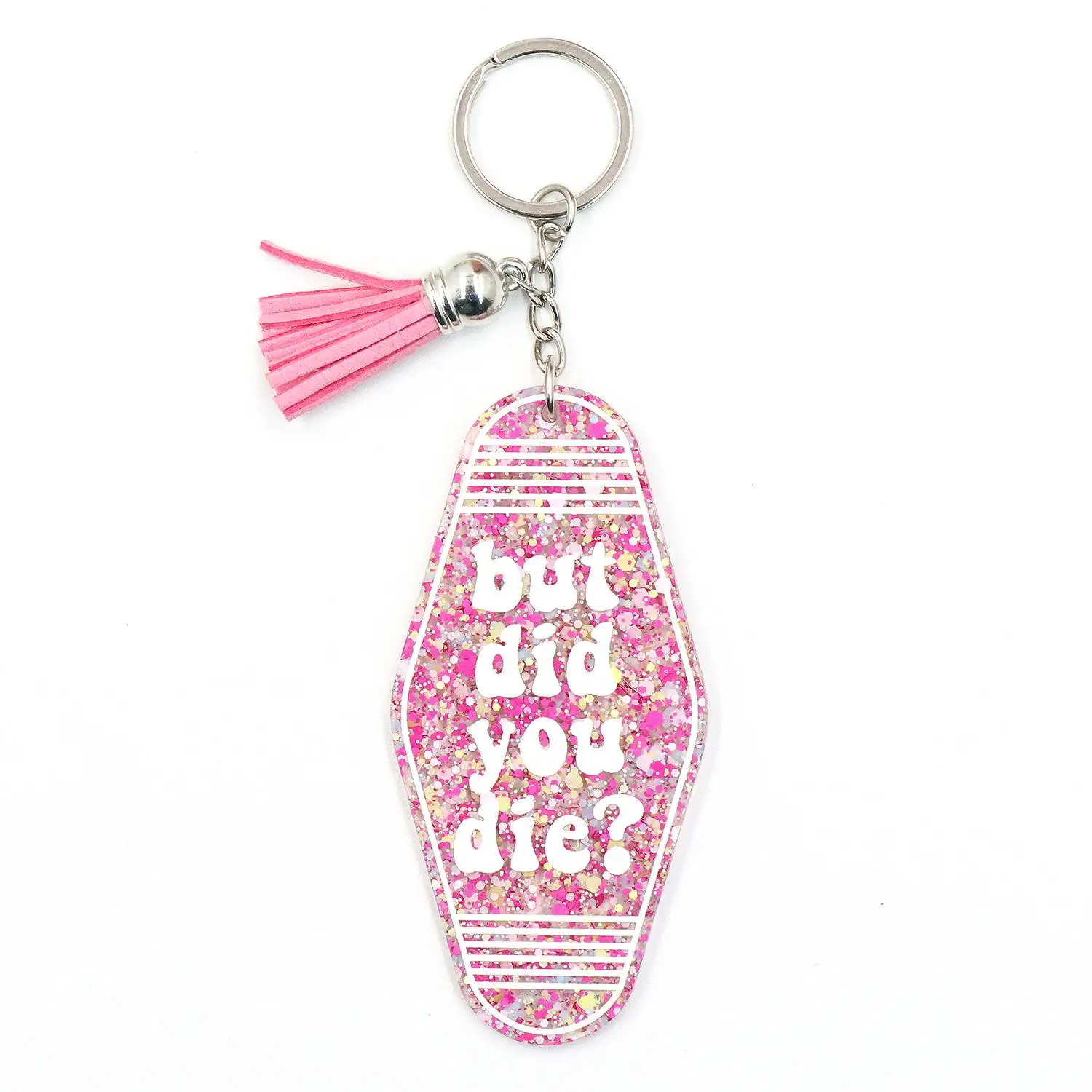 HYLKH1370 Retro Hotel Keyring Fun but Did You Die Motel Keychains Stainless Steel with UV Printing Gifts for Drivers