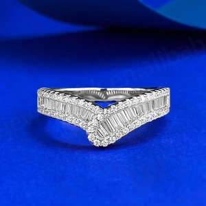 S925 Silver Classic Princess Square V-shaped Row Ring Brilliant Starry River Herringbone Oval Cut Wedding Party for Certified