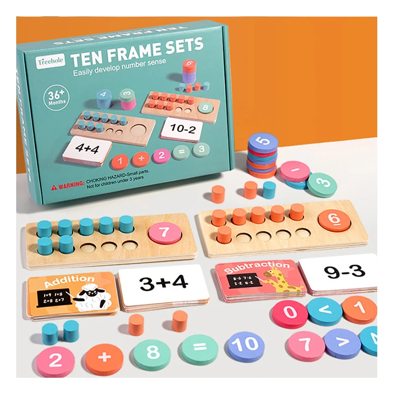 Montessori Math Manipulatives Wooden Learning Number and Counting Games Ten Frame Set for Elementary Classroom & Kindergarten