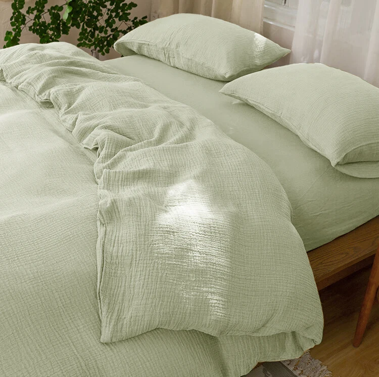 Sage Green Muslin Duvet Cover Set Ties Cotton Double Gauze Sheet