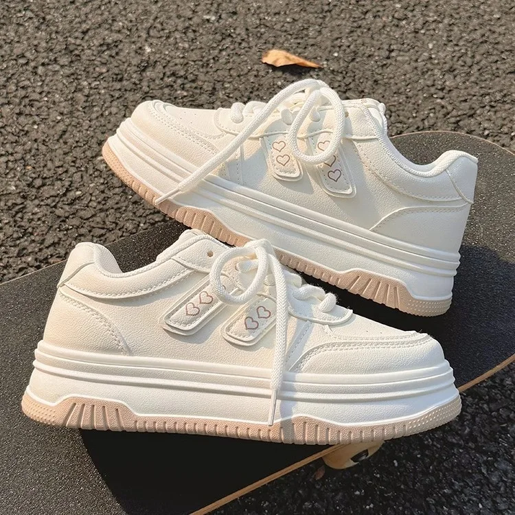 Autumn and winter women's shoes white shoes 2024 new thick sole increase casual shoes