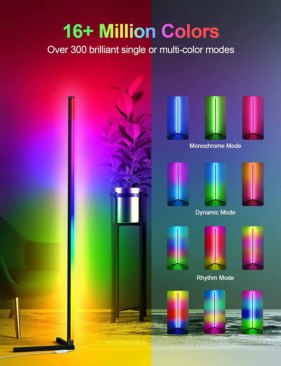 Corner Floor Lamp RGB Remote Control Floor Lamps for Living Room –   Online Shop