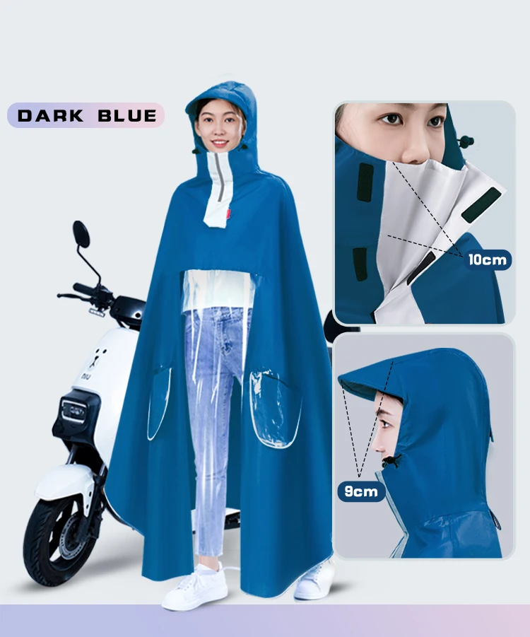 Blue Oxford cloth mountain climbing travel waterproof raincoat bicycle raincoat details