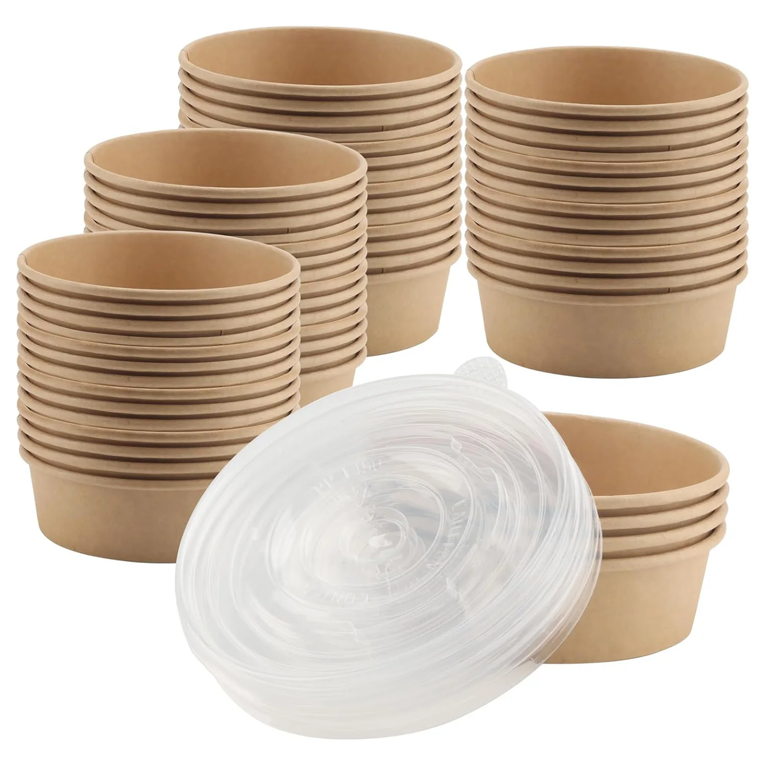 Restaurant Takeaway Disposable Paper Salad Bowl With Lid Kraft Food Container for Cake Yogurt Ice Cream Lunch Box Packaging