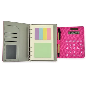 8 digit solar power calculator PU Notebook with pen promotional gift customized logo for school and office