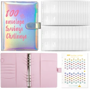 100 Envelopes Money Saving Challenge Budget Binders A5 PU Leather Budget Loose Leaf Design