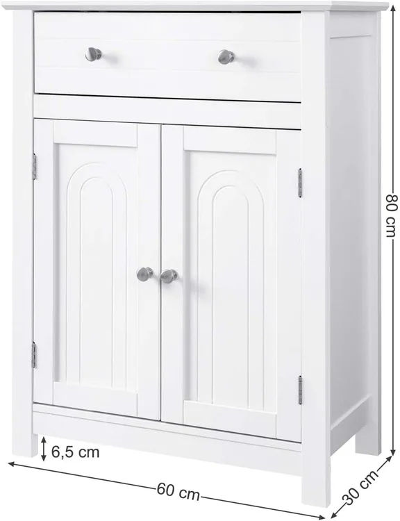VASAGLE BBC61WT Country House Style Wood MDF Panels White  Bathroom Kitchen Drawer Cabinet