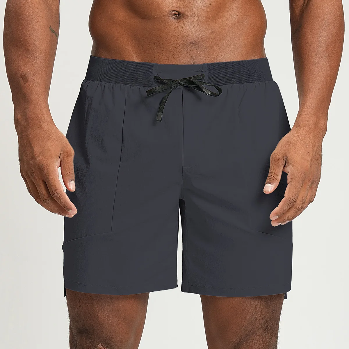 MensRecycledNylonSplitShortsActivewearSolidBreathableQuickDryCasualShortsElasticWaistFitnessRunningShorts