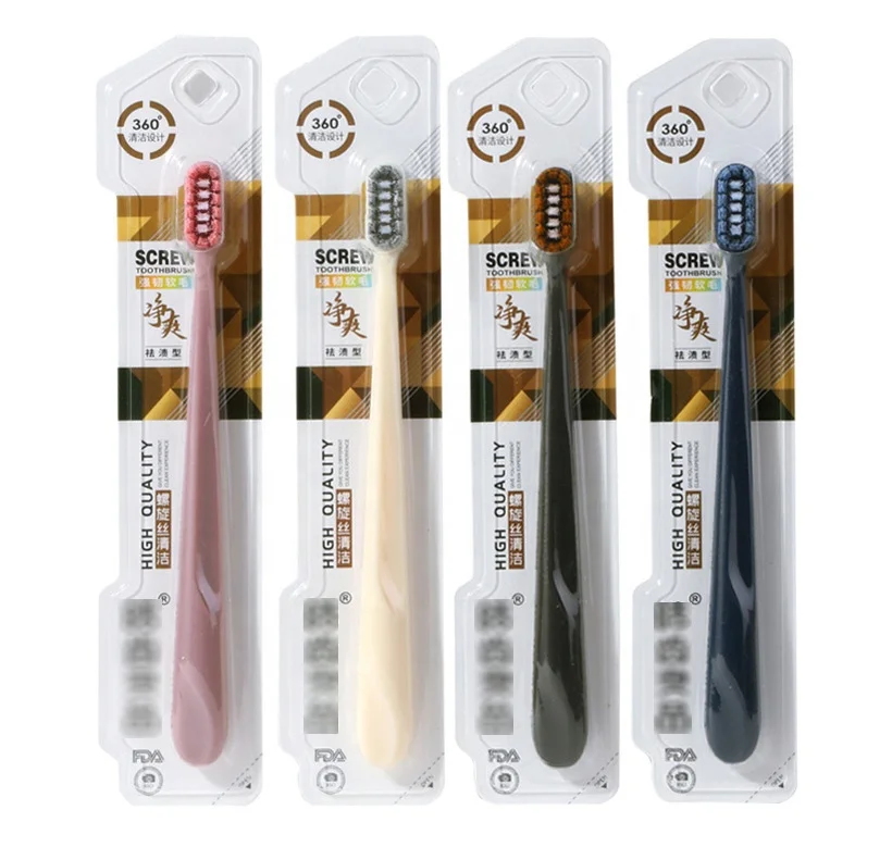 New Style High Density Big Hair Tufts Toothbrush with Soft Spiral Bristles and Medium