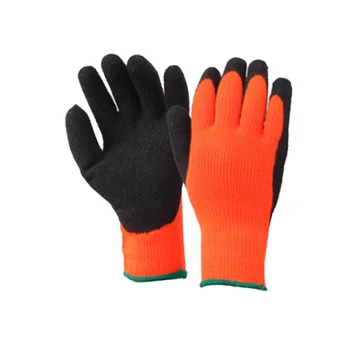 GR4002A Nylon Fleece liner Wrinkled Natural latex palm dipped  Winter Thermal Cold resistant Warm Gloves
