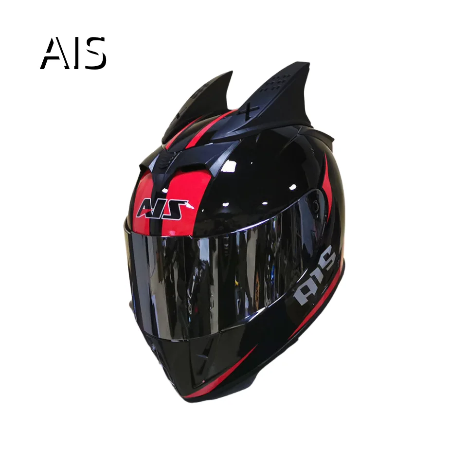 AIS New Fashion Anti Fog Dual Visor Full Face Motorcycle Helmet Quick  Release Built Horns Novel Design Personalized ABS Foam| Alibaba.com