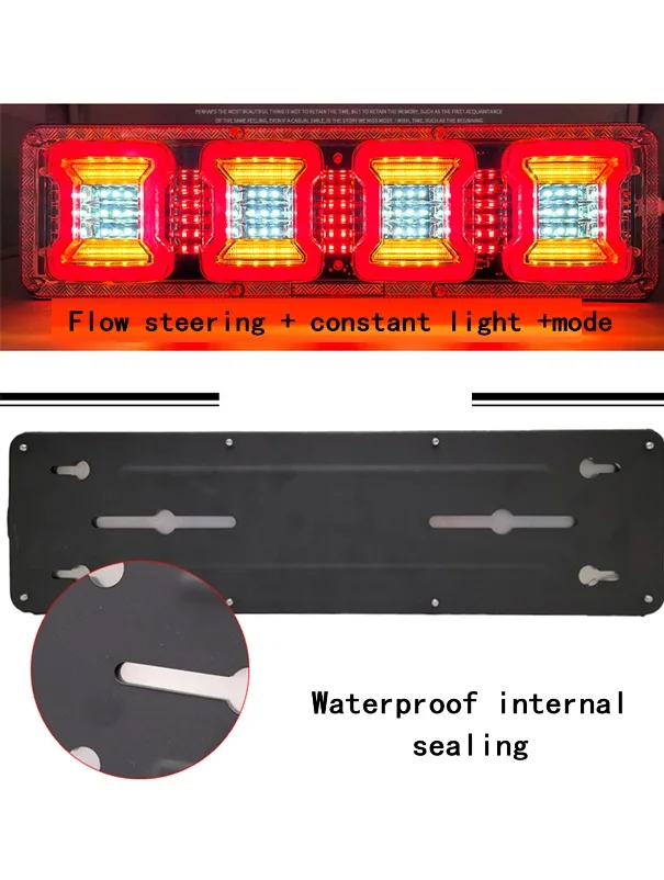 New Truck Rear Tail Light 24v Universal High Brightness Waterproof Semi-trailer Led Running Water Steering Brake Reversing 5