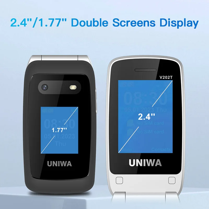 UNIWA V202T Double Screen 4G Volte Flip Keypad Mobile Phone with SOS Button for Seniors