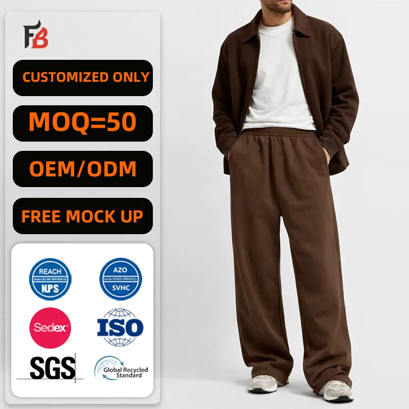 Custom Wholesale Manufacture Blank Brown Essential 500 Gsm 100% Cotton Baggy Sweatpants