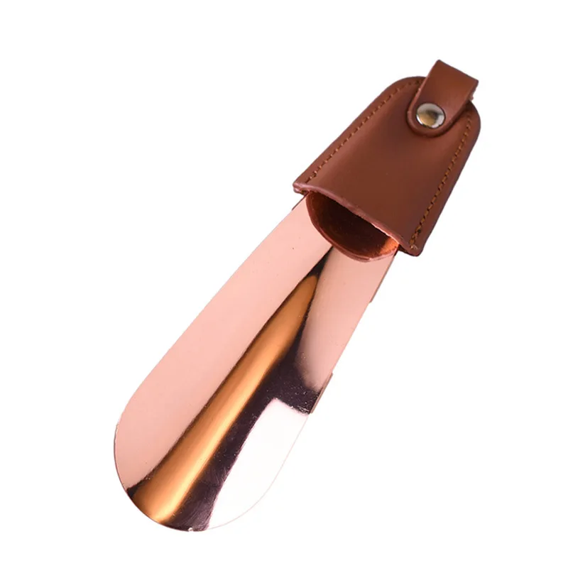 promotion shoehorn with leather strap stainless steel curved