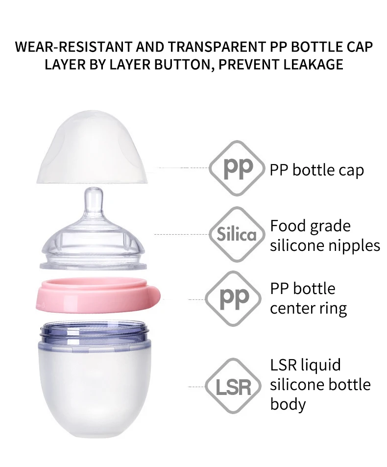 2023 New Design Baby Silicone Nursing Bottle Durable Baby Feeding Milk