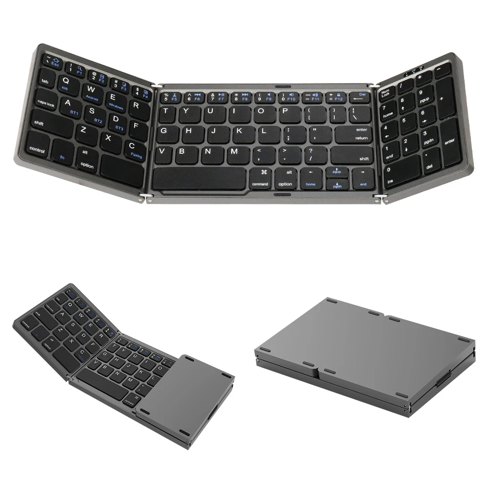 Foldable Wireless Keyboard German Spanish French English USBC Rechargeable for iPad Laptop Tablet Travel Portable Numeric Keypad