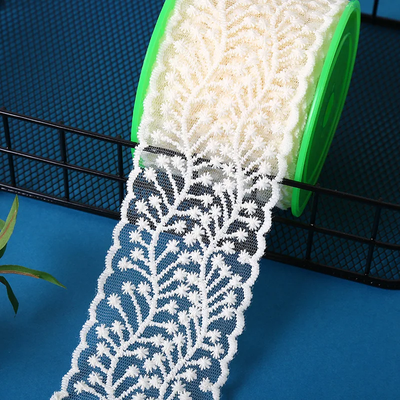Width 7 cm Polyester Embroidered Soft Mesh Milk Silk Lace White Tulle Lace Trim Fabric for Garments Bridal Dress