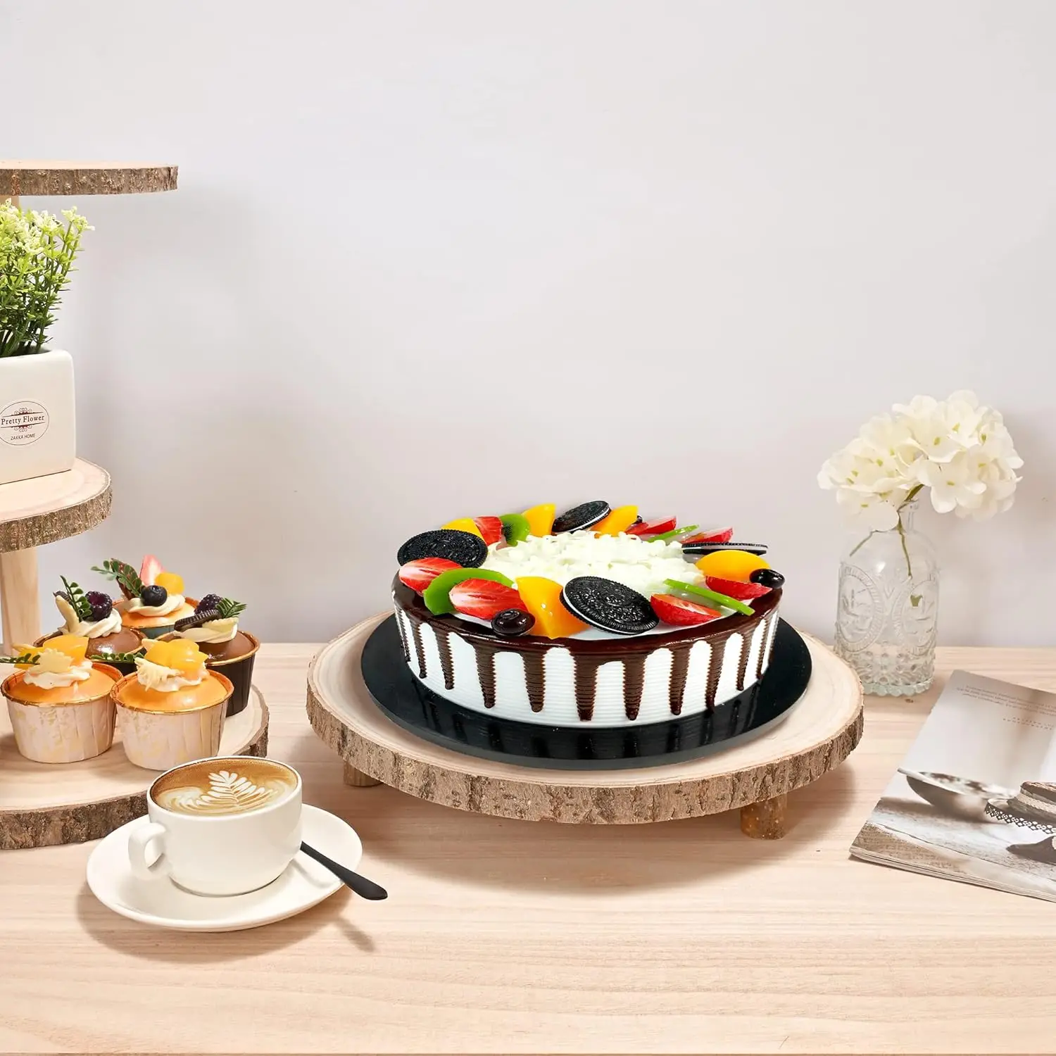 Wholesale Durable Unfinished Natural Round 11-12 Inches Wooden Cake  Pedestal Stand for Wedding Party