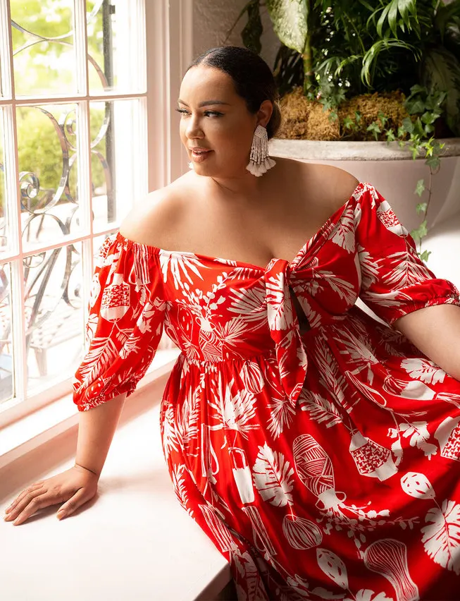 Summer New Arrival Large Size Women's Printed Front Strappy Dress Plus