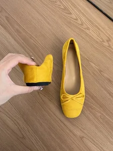 Vintage Suede Slip-On Ballet Flat Loafers Shallow Mouth Height Increasing Shoes for Summer Solid Pattern