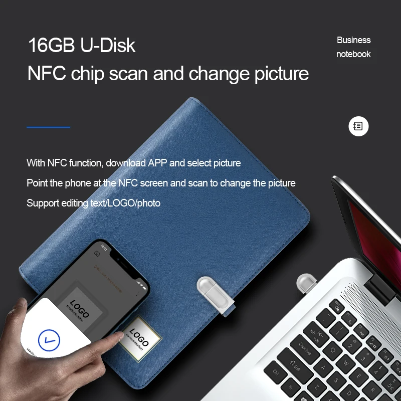 Dropshipping 2024 Custom Planner Adapter USB Flash Blue Tooth Handwriting Notebook with Powerbank NFC Screen