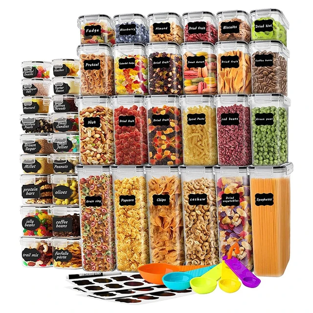 Pantry 42 Pieces Set Bpa-Free Airtight Plastic Stackable Kitchen Organizer Cereal Dry Food Storage Bin Box Container