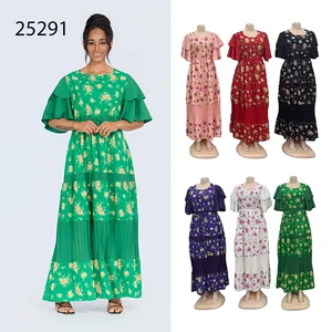 Wholesale New Spring Round Neck Casual Elegant Women Floral Print Short Sleeve Dress