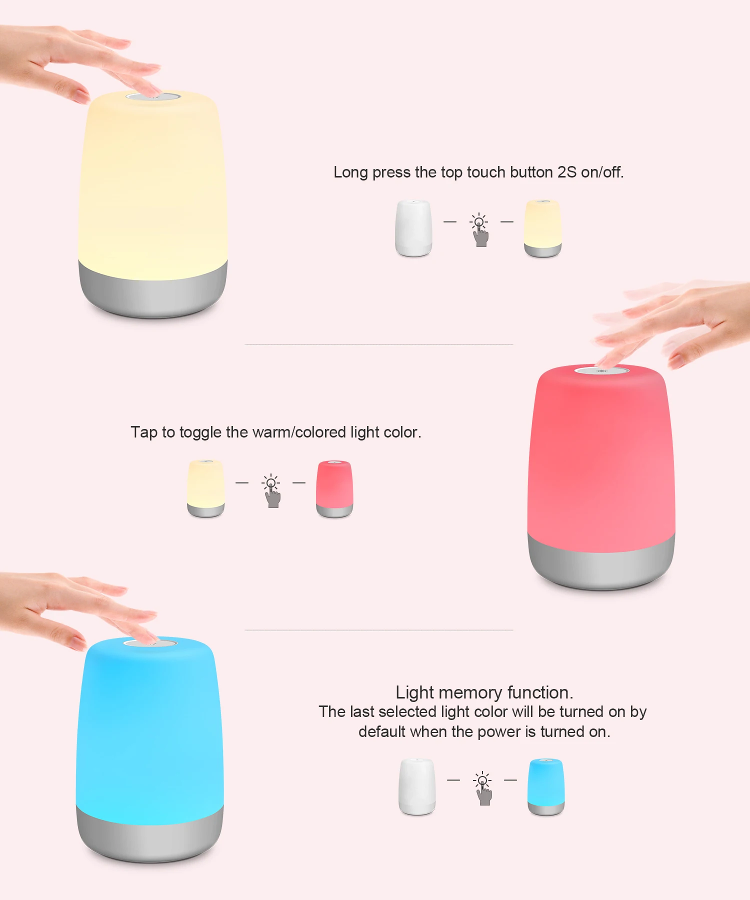 Versatile Rgb Touch Lamp 3 Brightness Night Light For Nighttime