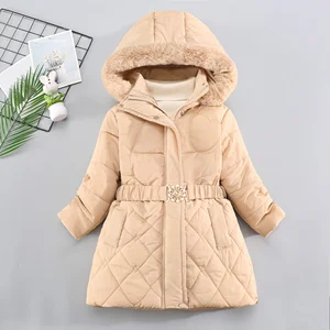 Customized Girl Long Winter Thick Western Style Eco-Friendly Hooded Zipper Polyester/Cotton Coats Down Filled Clothes for Kids