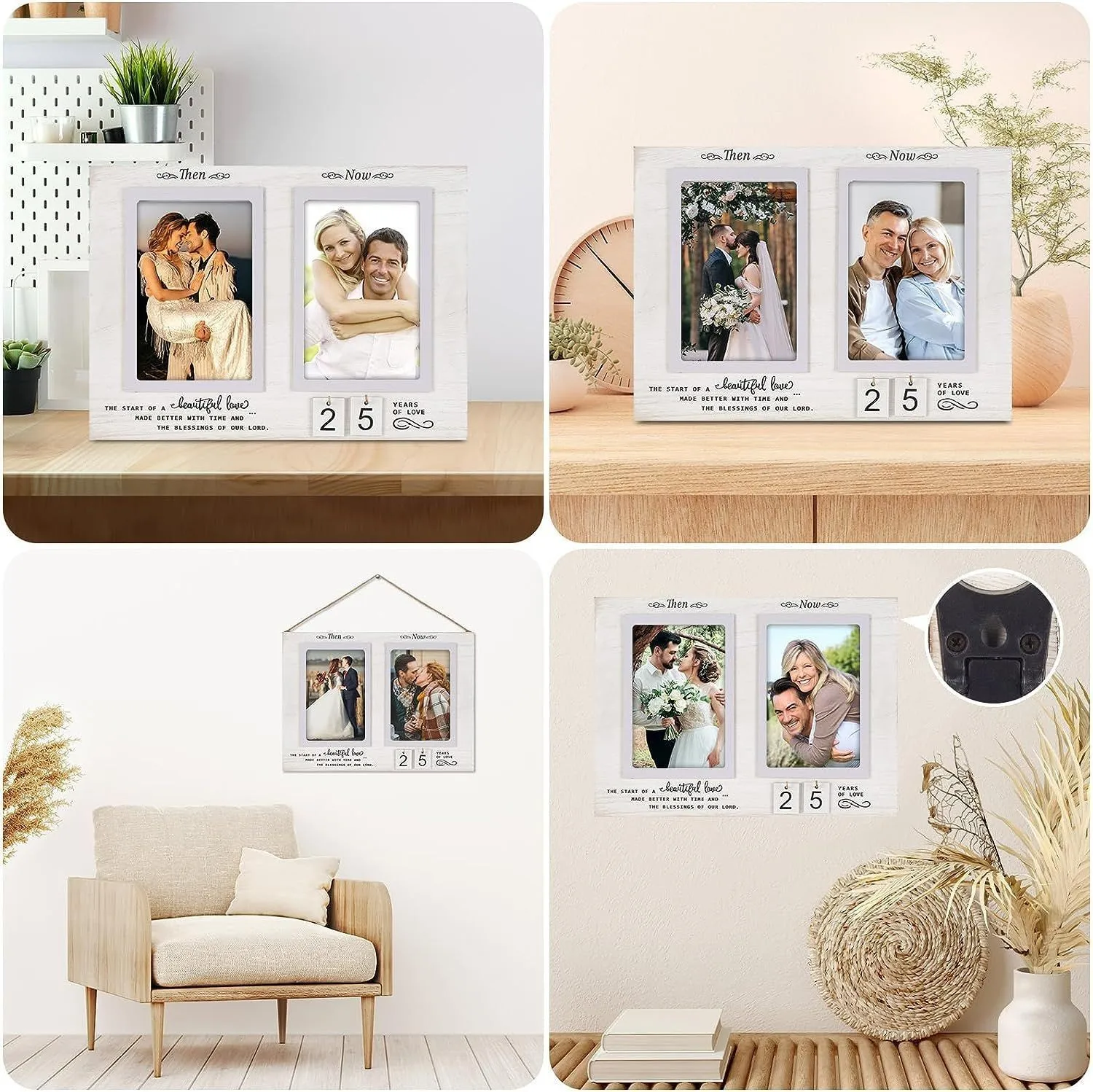 Then & Now Anniversary Picture Frame Custom 1-99 Years Wedding Gift Ideas - Anniversary Wood Photo Frame Tabletop Home Decor