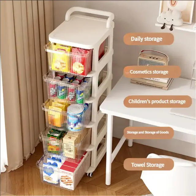Wholesale Storage Snack Trolley Organizer Cart Plastic Rack Shelf Storage Drawer Cabinet with Wheels