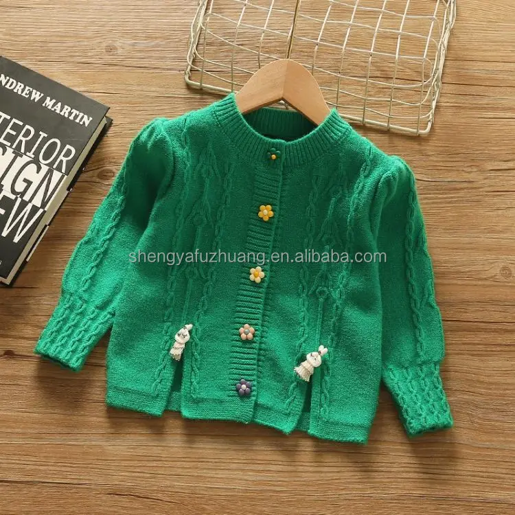 New hot spring and summer solid color hollow knitted cardigan baby girls' sweaters