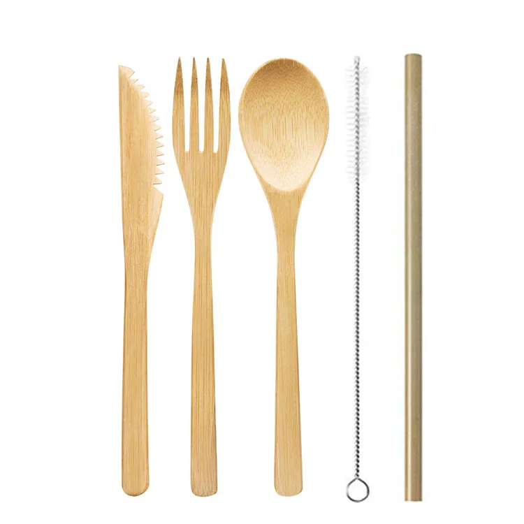 Reusable Utensils Set Wooden Compostable Silverware Bamboo Cutlery Set