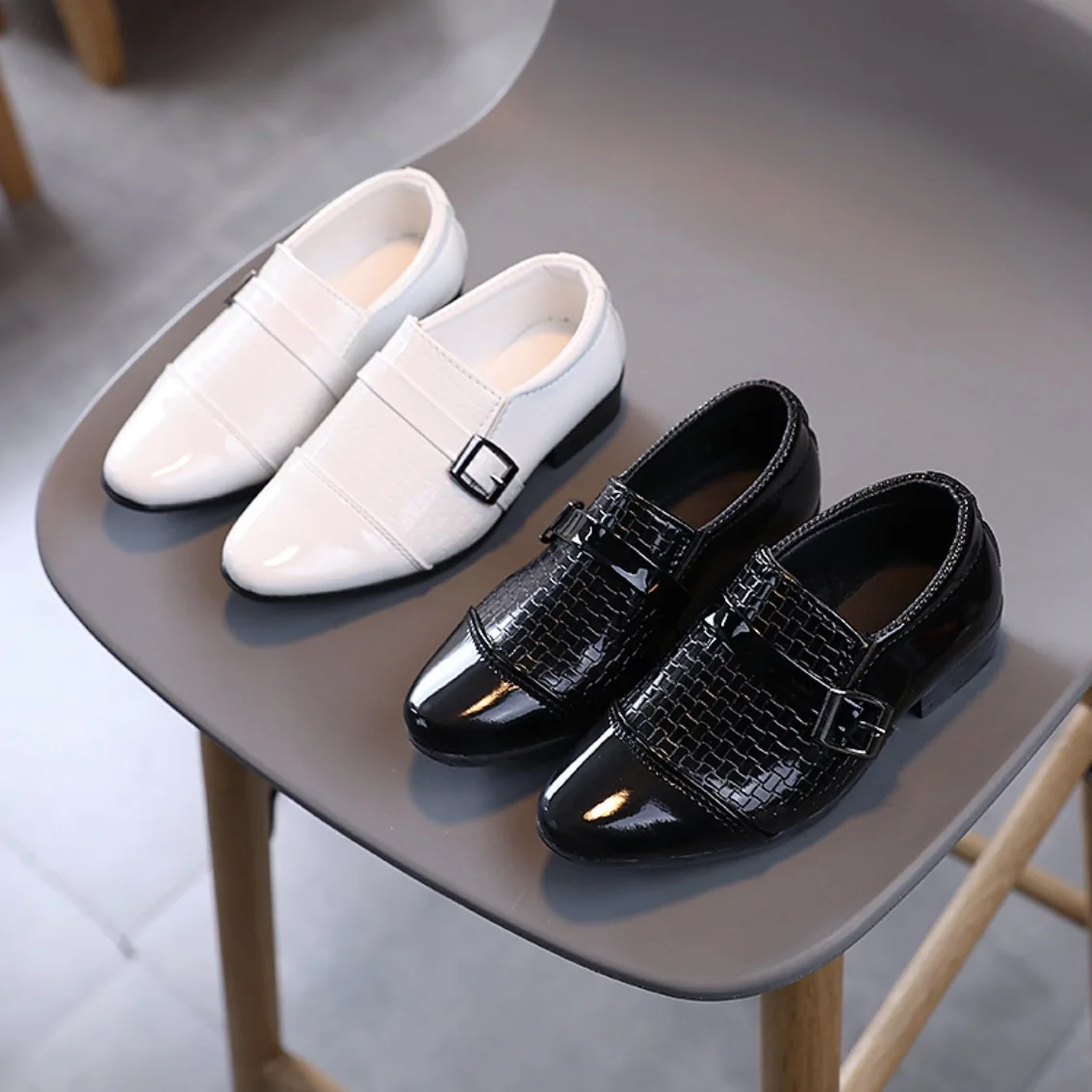 Boys Wedding PU Gentleman School Shoes with Heels Party Boy Shoes