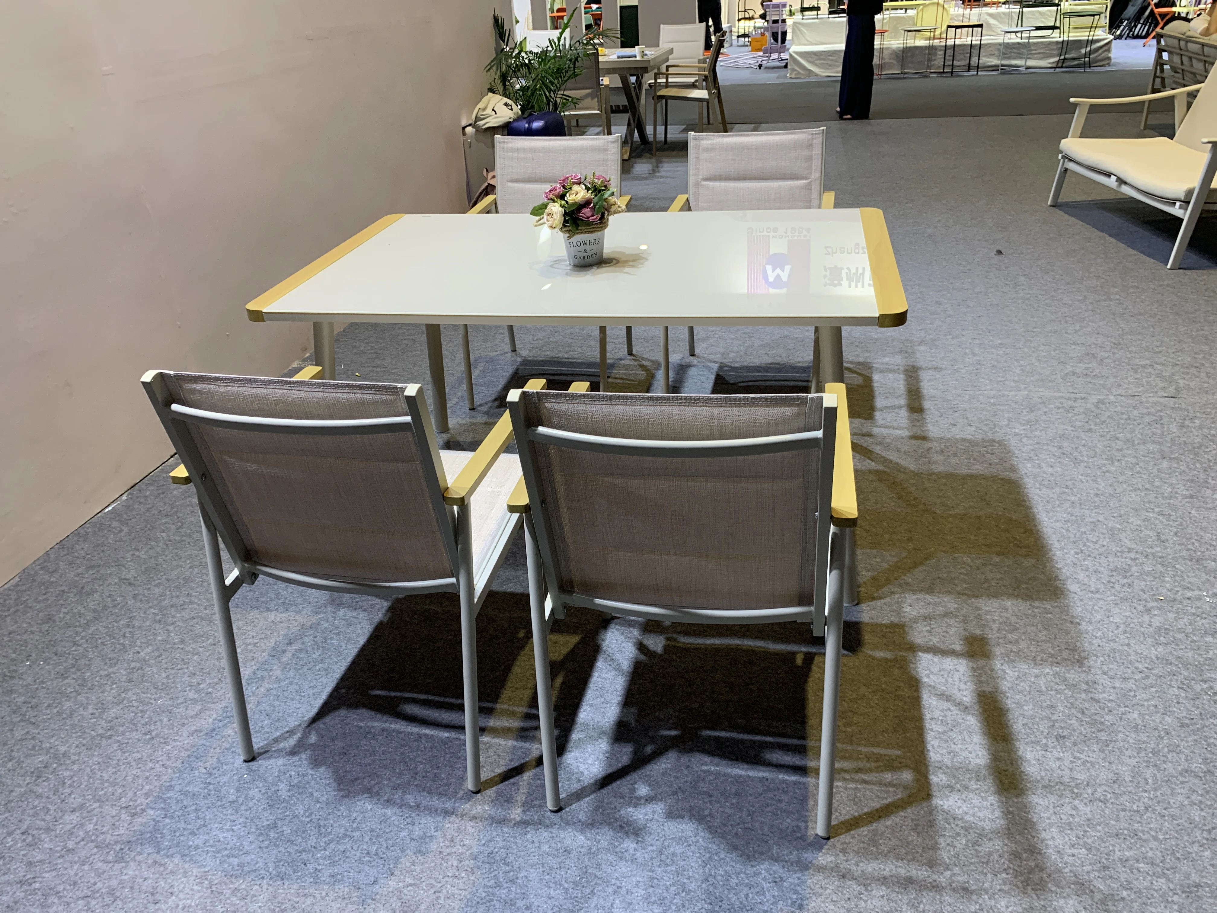 product modern aluminum dining set with glass top table for outdoor terrace dining-5