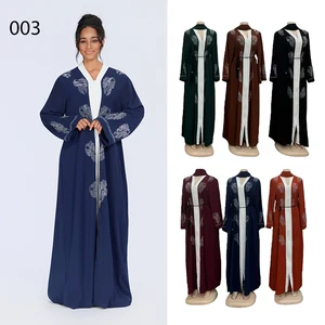 Wholesale New Fashion Elegant Women Embroidered Long Sleeve Muslim Robe V-neck Dress