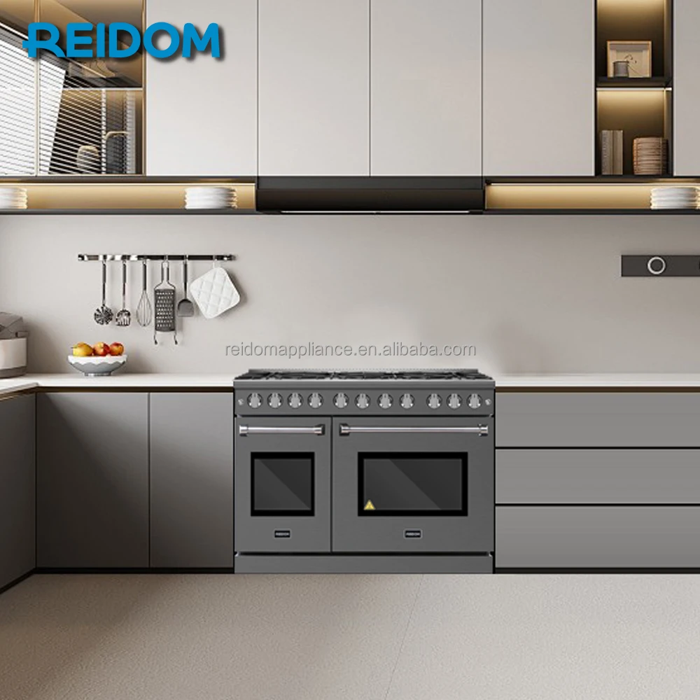 REIDOM Factory Custom Slide-in Kitchen 36" High Efficiency and Cooking Capabilities Cooking 48" Gas Range Double Oven