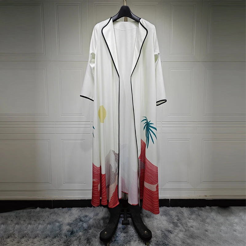 2025 EID Ramadan Modest Abaya Printing Crepe Palestine Kefiyyeh Dubai Abaya Dress Turkey Girl Kimono Muslim Women Dress