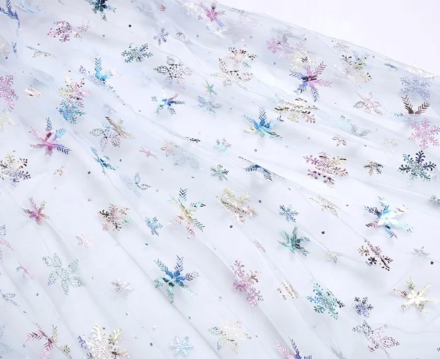 Сетчатая Ткань радужного цвета в виде снежинки, цветная газовая ткань в виде снежинки, Бронзирующая ткань, ледяная Снежная принцесса, платье, детская одежда