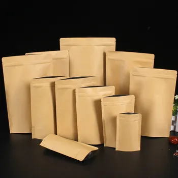 Wholesale Food Grade Zipper Stand Up Pouch With Foil Lined Kraft Paper Storage Bags for Tea Coffee Packaging