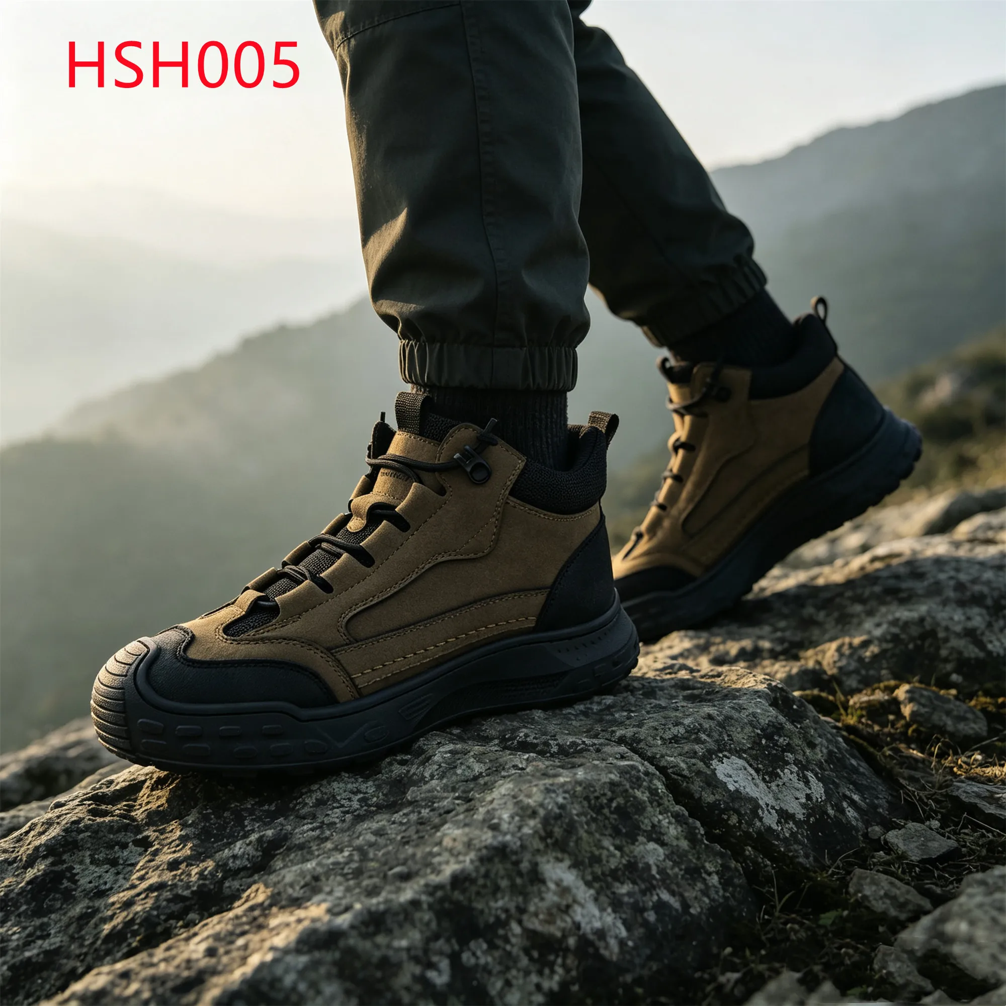 LXG,Rocky Road Padded Knit Collar Fashion Hua Singh Hiking Shoes Stitching Rubber Sole Khaki/black Color Walking Boots HSH005