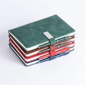 Luxury A5 Premium Notebook with Strap Pen-Holder Elegant Premium Hardcover Durable Leather Meeting Notebook