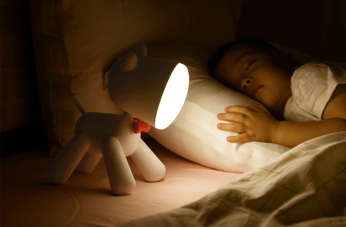 LED Cute Puppy Light Tail Switch Flexible USB Rechargeable Soft Light Eye Protection Kids Animal Table Reading Night Light details