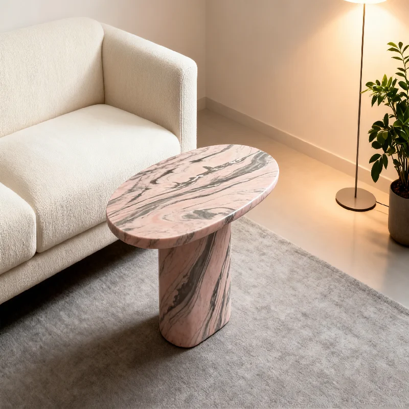 Pink Rosa Aurora marmari ko'prik yon stoli ichki yashash xonasi bezaklari uchun, marmar stol mebellari, pink marmar dizayni