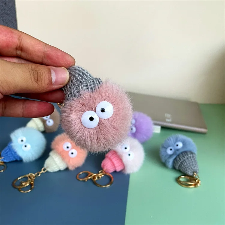 Cute Plush Doll Fur Fluffy Pom Pom Keychain Plush Toys Ball Cartoon 