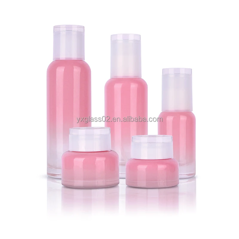 Skincare cosmetic glass packaging container manufacturer LLNEGE same style family cosmetic glass bottle set factory