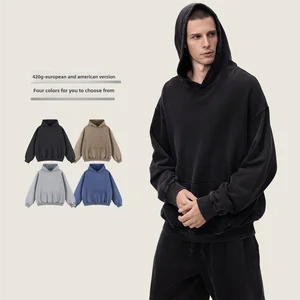 Wholesale Custom Oversized Streetwear  Pullover 100 Percent Cotton 420g Vintage Acid Washed Sun Faded Hoodies