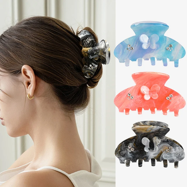 New Women High-end Rhinestone Hair Clips Butterfly Shape Acetate Women's Hair Claw Colorful Acetic Acid Fashion Hair Accessory