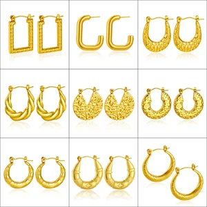 Wholesale Fashion Jewelry Delicate Compact Stainless Steel 18k Gold Plated Screw-twisted C-shaped Earrings Stud Earrings Brinco